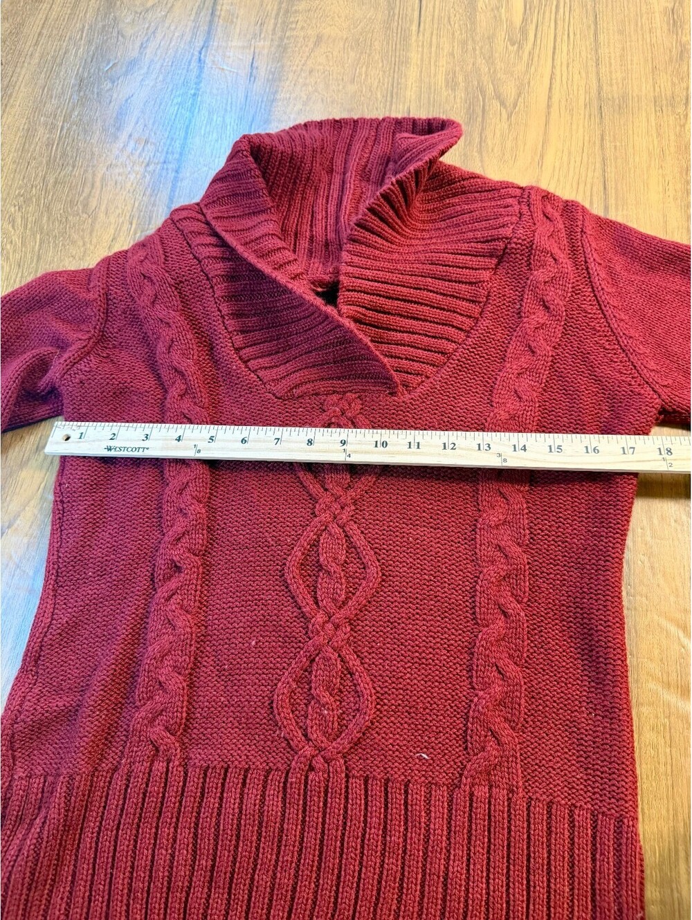 Hooked Up Burgundy Cable Knit Shawl Collar Sweater Women’s XL - Picture 5 of 6